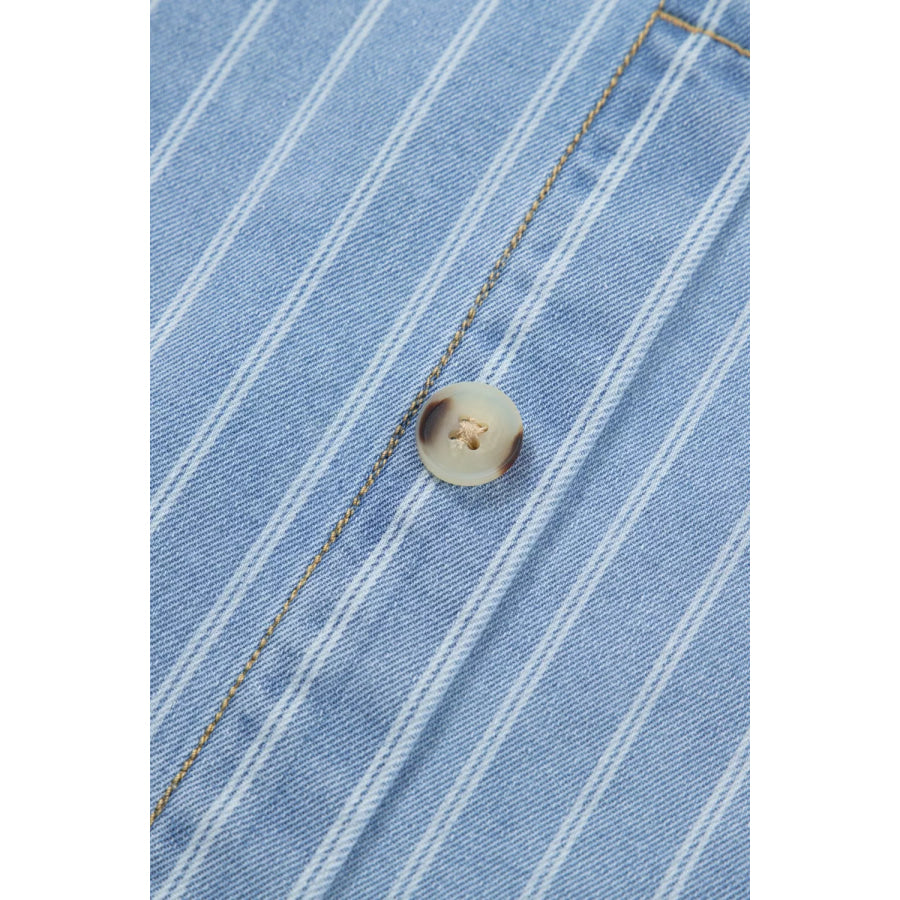 Stripe Buttoned Back T-Shirt Denim Mini Dress Apparel and Accessories