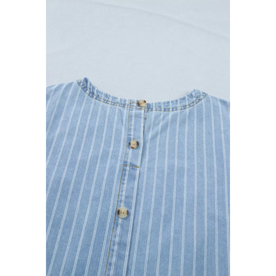 Stripe Buttoned Back T-Shirt Denim Mini Dress Apparel and Accessories