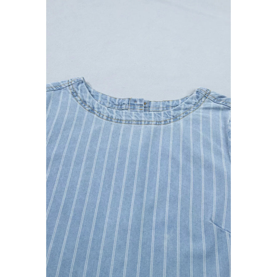 Stripe Buttoned Back T-Shirt Denim Mini Dress Apparel and Accessories