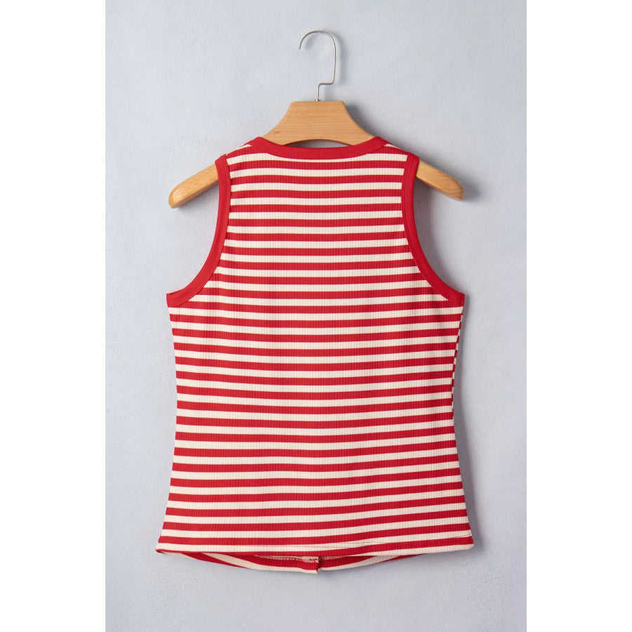 Stripe Buttoned Ribbed Knit Tank Top Apparel and Accessories