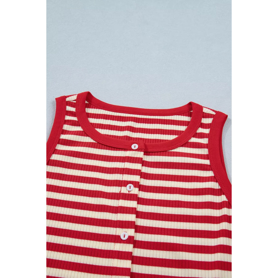 Stripe Buttoned Ribbed Knit Tank Top Apparel and Accessories