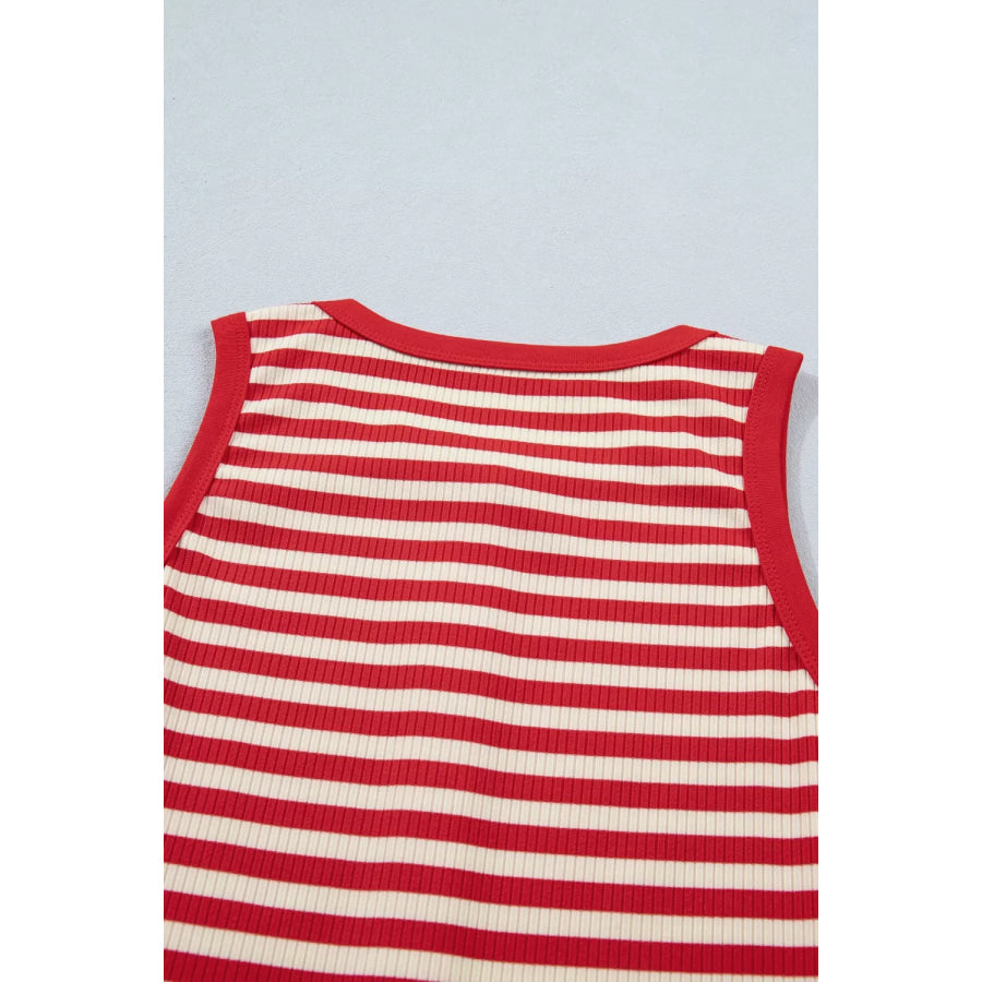 Stripe Buttoned Ribbed Knit Tank Top Apparel and Accessories
