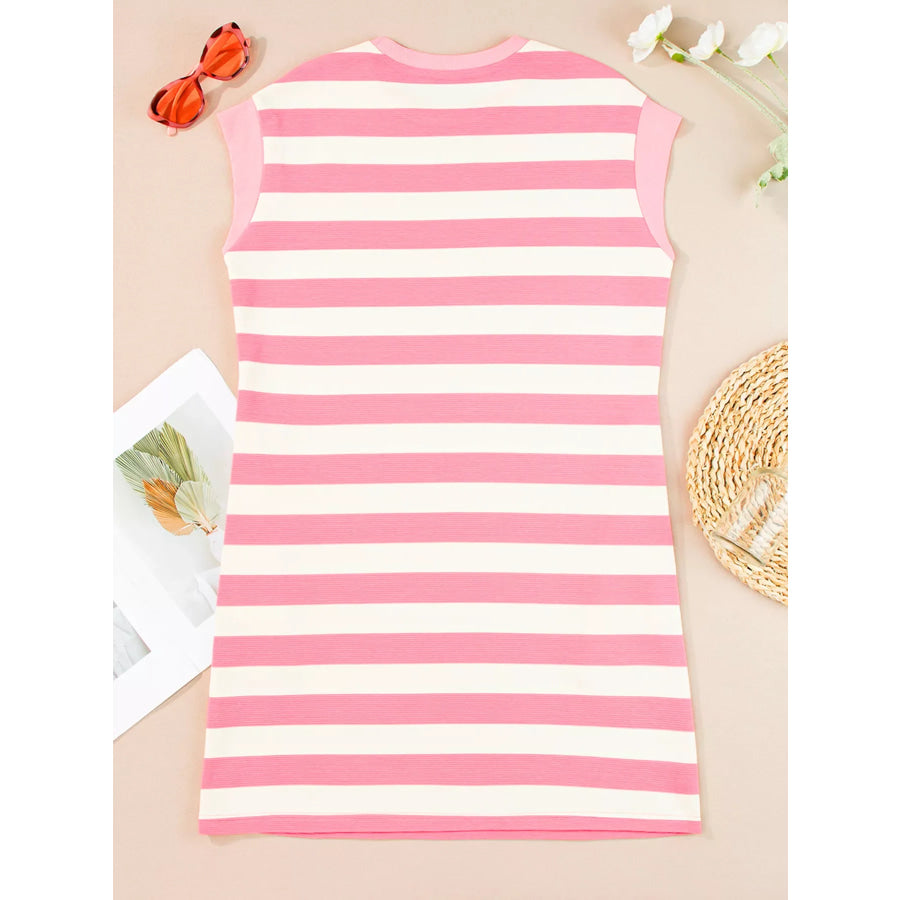 Stripe Cap Sleeve Pocketed Shift Dress Apparel and Accessories