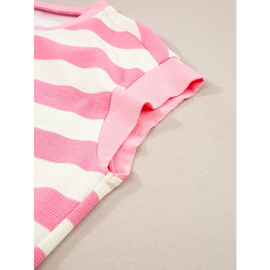 Stripe Cap Sleeve Pocketed Shift Dress Apparel and Accessories