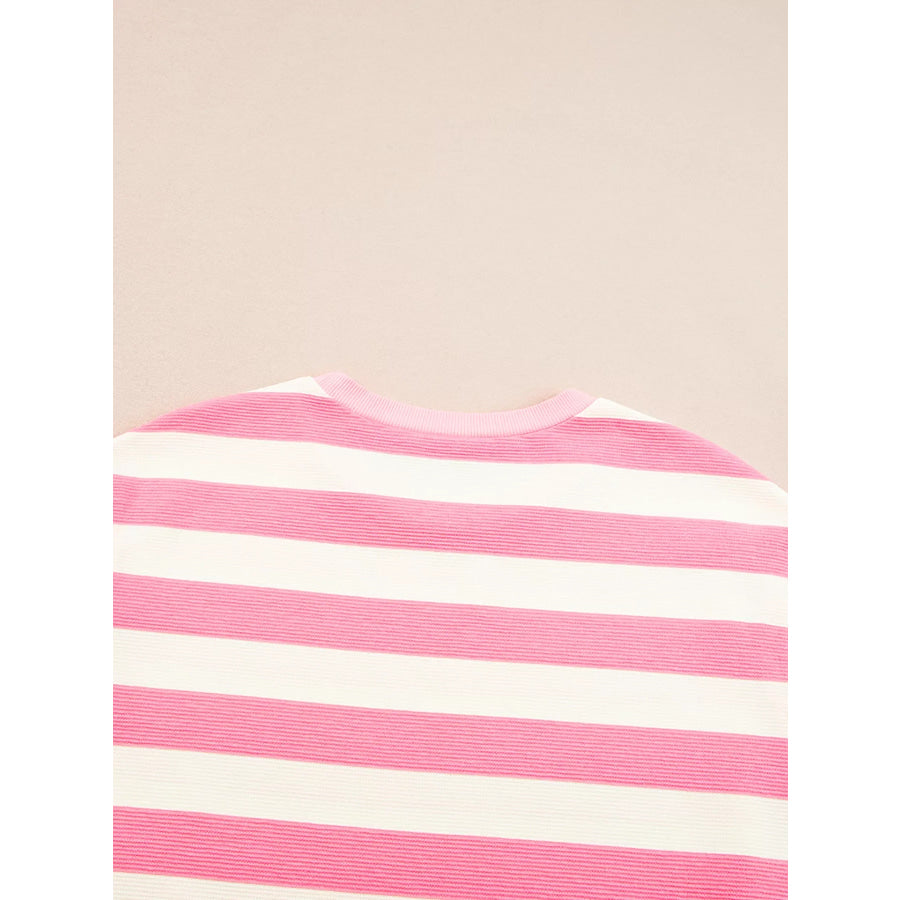Stripe Cap Sleeve Pocketed Shift Dress Apparel and Accessories