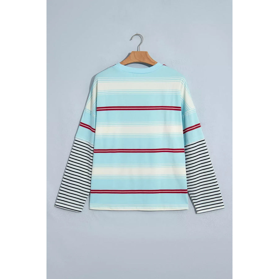 Stripe Casual Striped Patchwork Long Sleeve Loose Pullover Top Apparel and Accessories