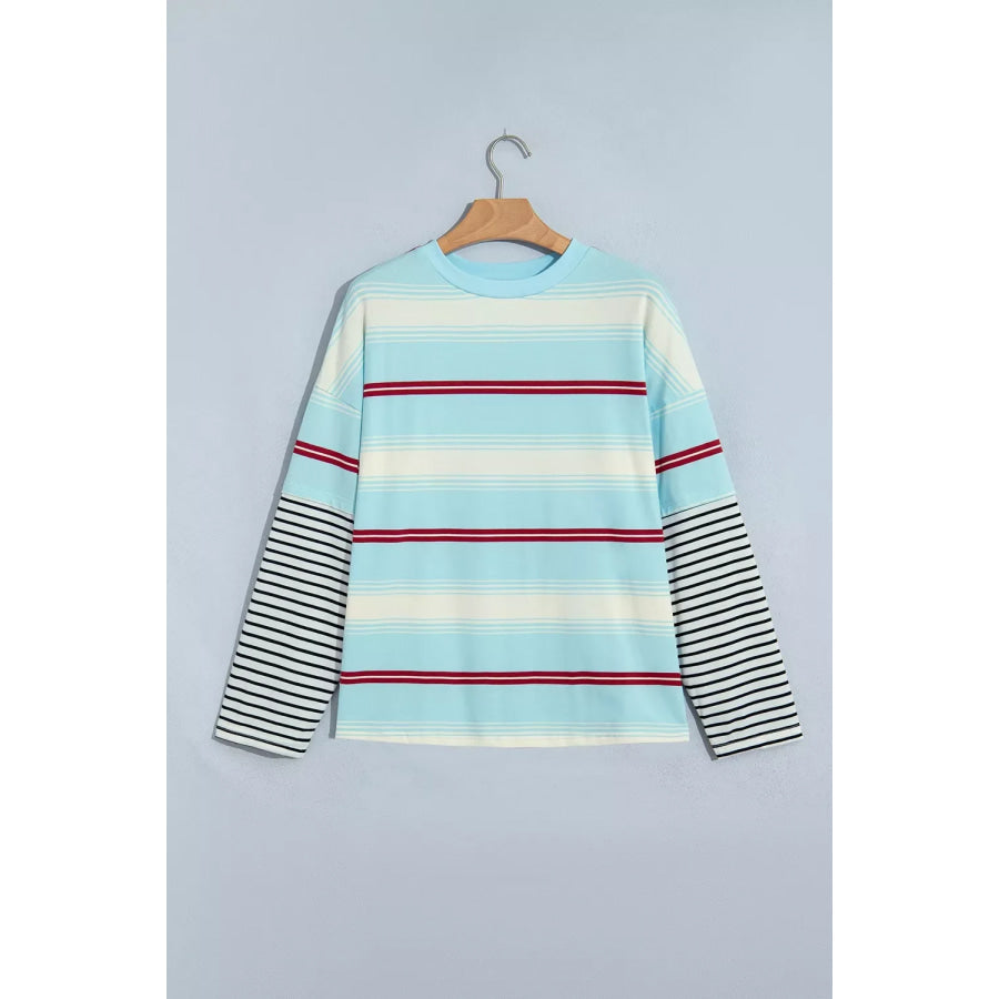 Stripe Casual Striped Patchwork Long Sleeve Loose Pullover Top Apparel and Accessories