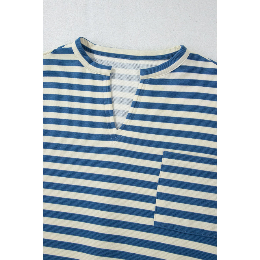 Stripe Chest Pocket Notched Top Apparel and Accessories