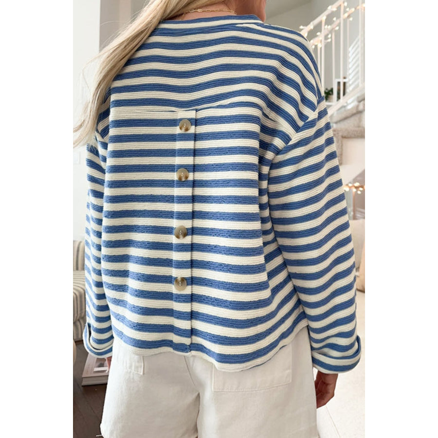Stripe Chest Pocket Notched Top Apparel and Accessories