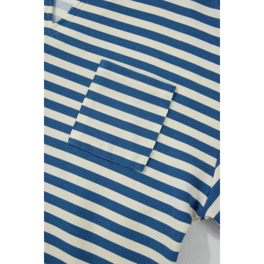 Stripe Chest Pocket Notched Top Apparel and Accessories