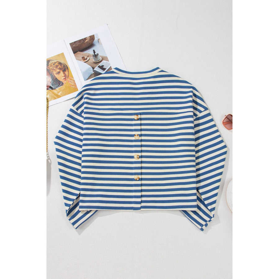 Stripe Chest Pocket Notched Top Apparel and Accessories