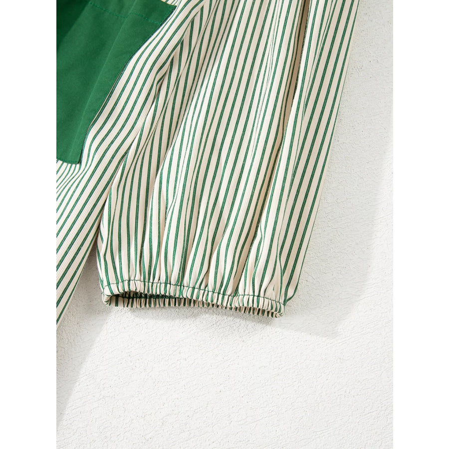 Stripe Color Block Patchwork Shirt Collar Button Down Puff Sleeve Mini Dress Apparel and Accessories