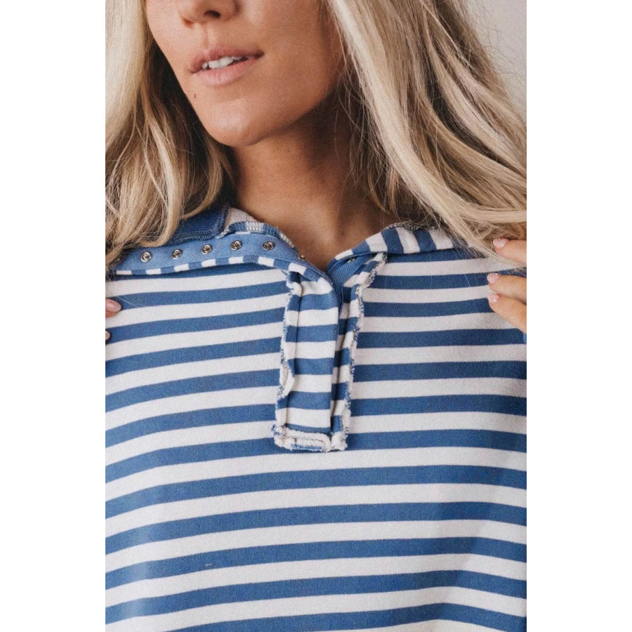 Stripe Color Block Trim Raw Seam Split Hem Loose Sweatshirt Apparel and Accessories
