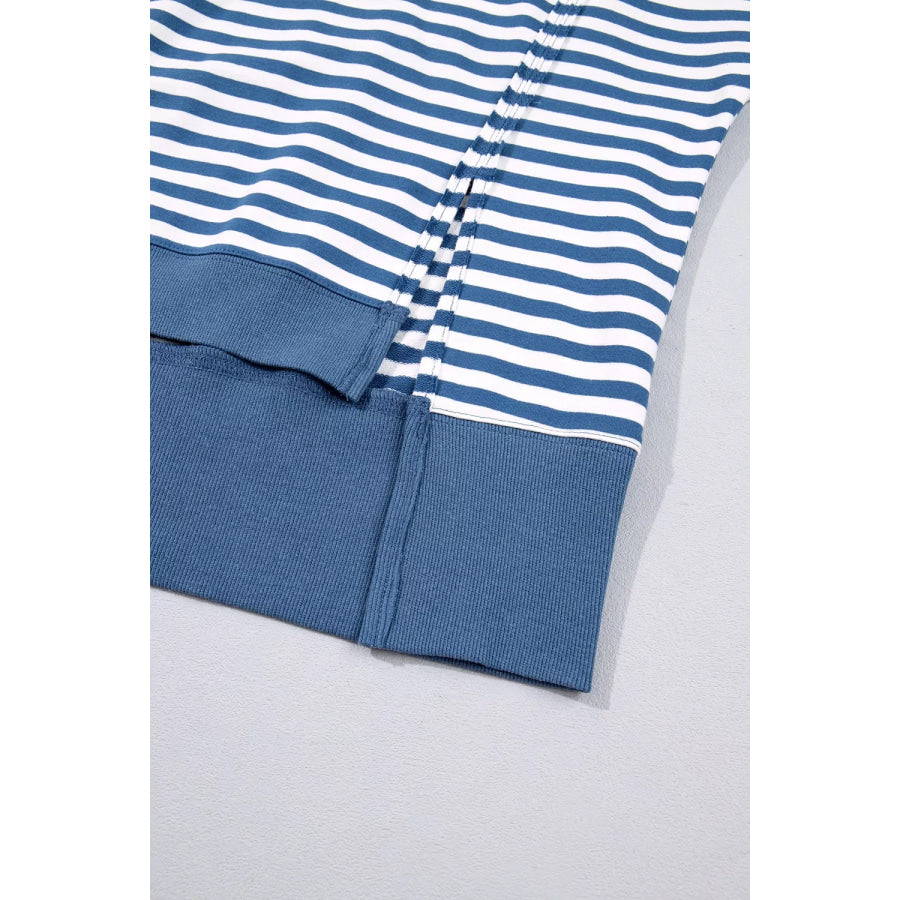 Stripe Color Block Trim Raw Seam Split Hem Loose Sweatshirt Apparel and Accessories
