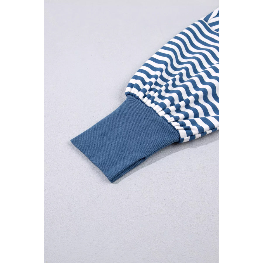 Stripe Color Block Trim Raw Seam Split Hem Loose Sweatshirt Apparel and Accessories