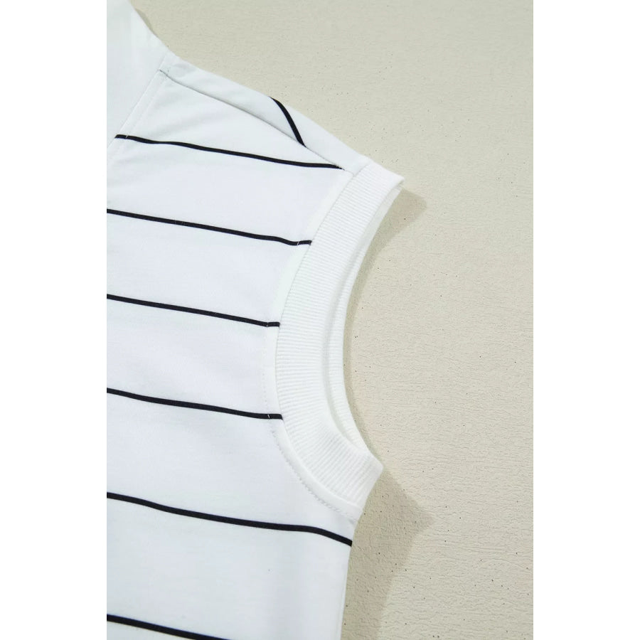 Stripe Color Block Zip V Neck Sleeveless Top Apparel and Accessories