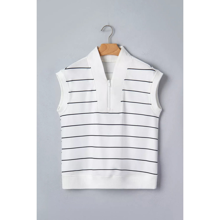 Stripe Color Block Zip V Neck Sleeveless Top Apparel and Accessories