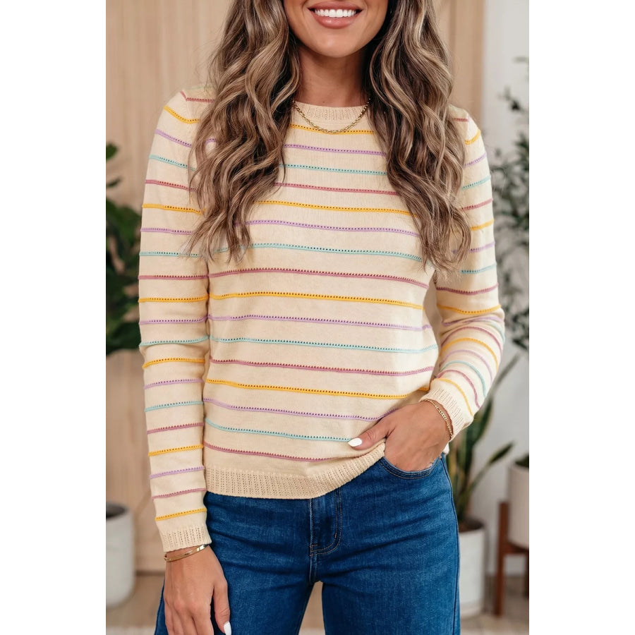 Stripe Colorful Stripes Crew Neck Knit Sweater Apparel and Accessories