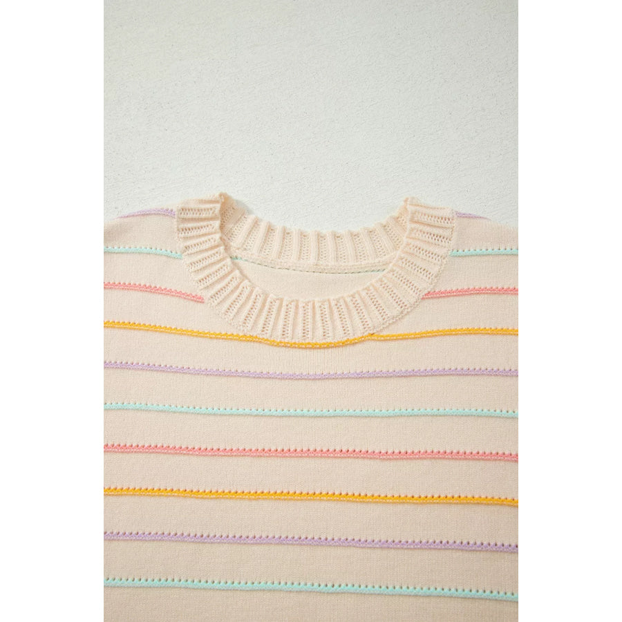 Stripe Colorful Stripes Crew Neck Knit Sweater Apparel and Accessories