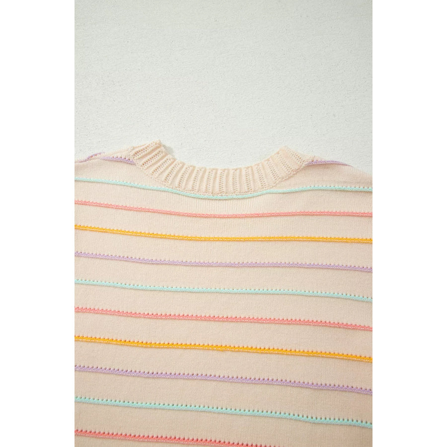 Stripe Colorful Stripes Crew Neck Knit Sweater Apparel and Accessories