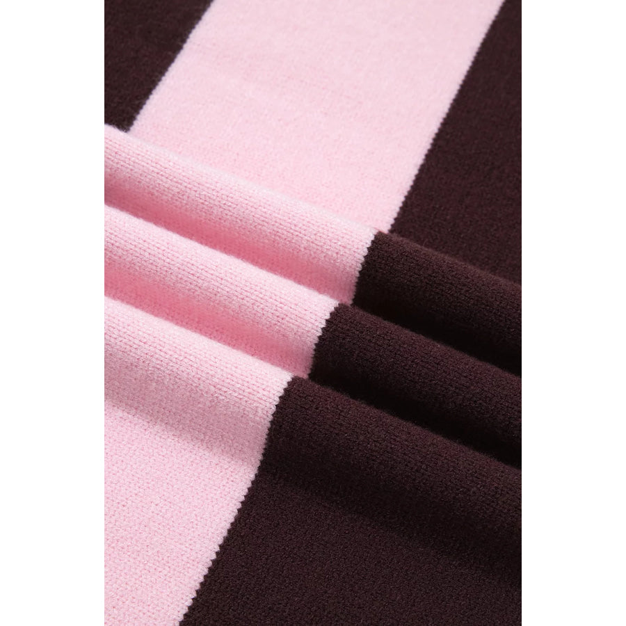 Stripe Contrast High Neck Dropped Shoulder Relaxed Sweater Apparel and Accessories