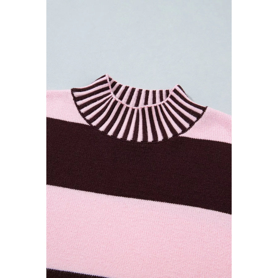 Stripe Contrast High Neck Dropped Shoulder Relaxed Sweater Apparel and Accessories