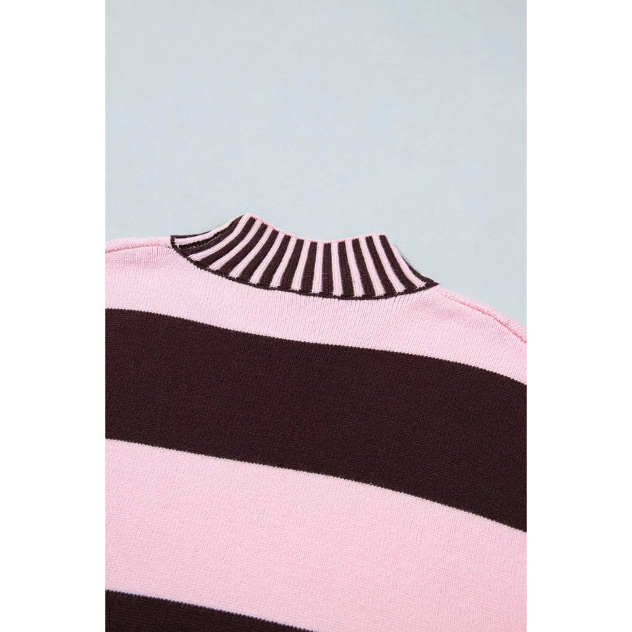 Stripe Contrast High Neck Dropped Shoulder Relaxed Sweater Apparel and Accessories