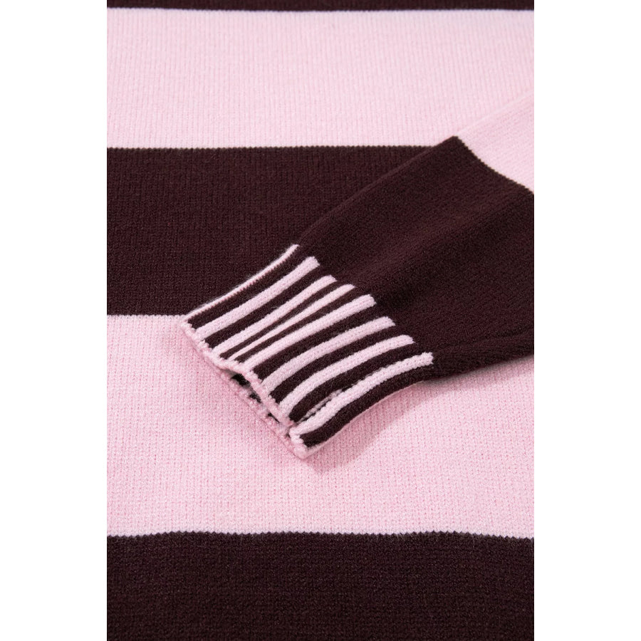 Stripe Contrast High Neck Dropped Shoulder Relaxed Sweater Apparel and Accessories