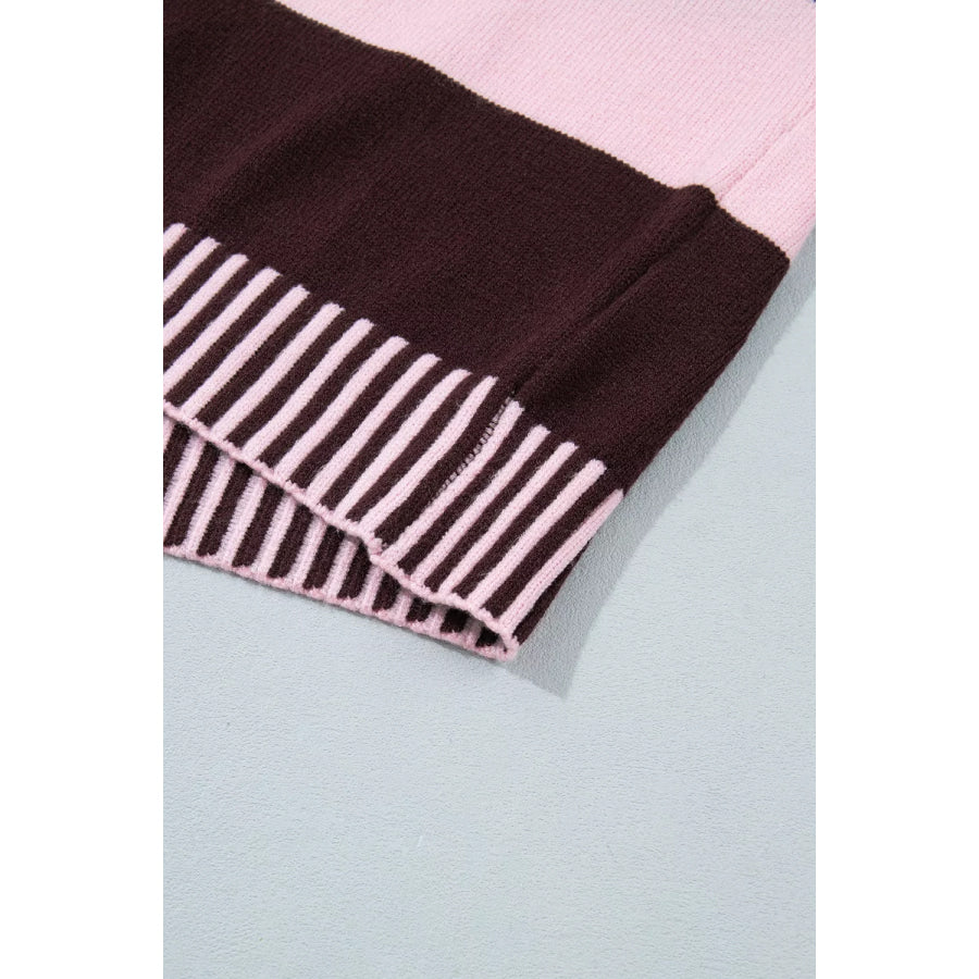 Stripe Contrast High Neck Dropped Shoulder Relaxed Sweater Apparel and Accessories