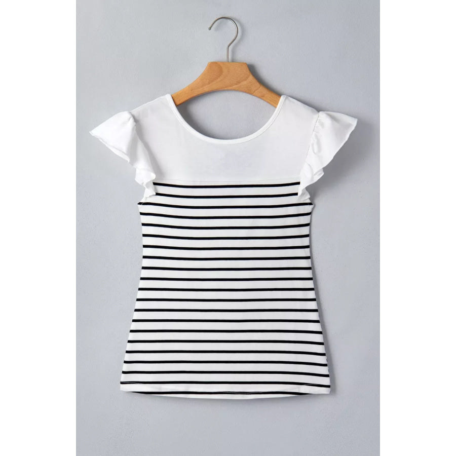 Stripe Contrast Knot Back Ruffle Trim Tank Top Apparel and Accessories