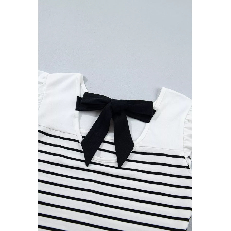 Stripe Contrast Knot Back Ruffle Trim Tank Top Apparel and Accessories