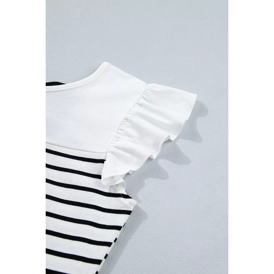 Stripe Contrast Knot Back Ruffle Trim Tank Top Apparel and Accessories