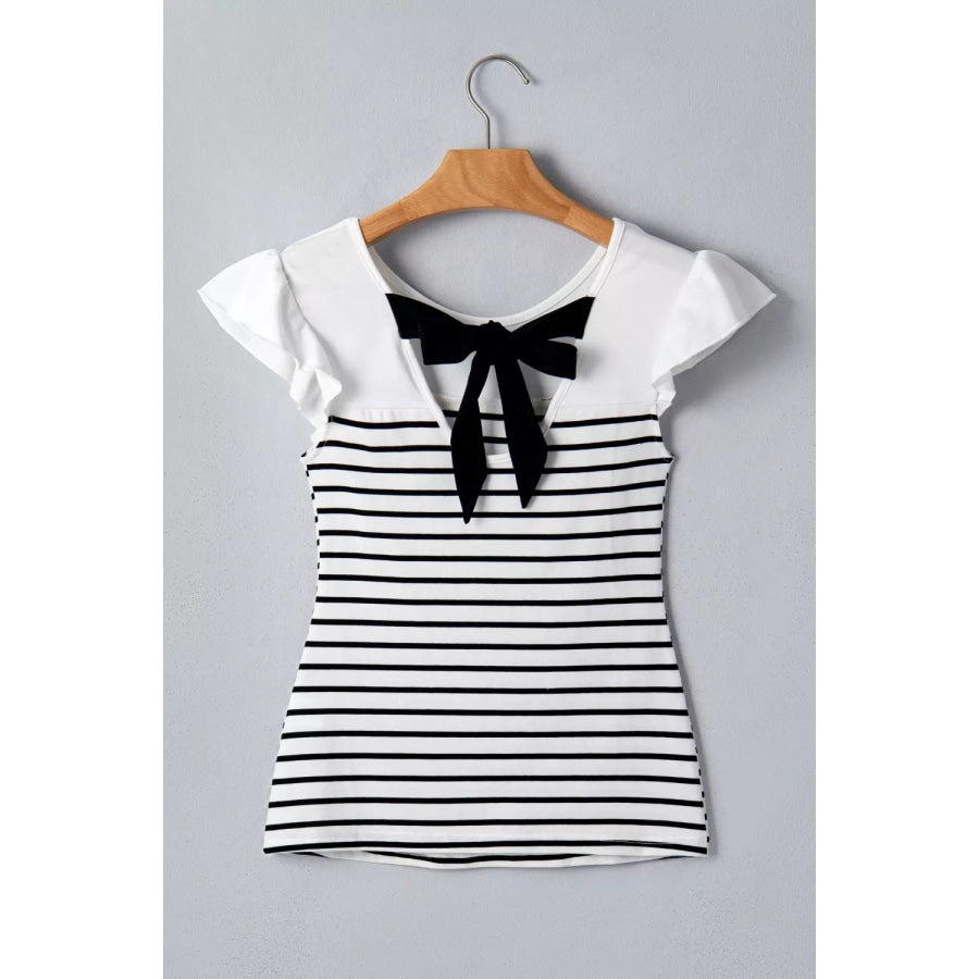 Stripe Contrast Knot Back Ruffle Trim Tank Top Apparel and Accessories