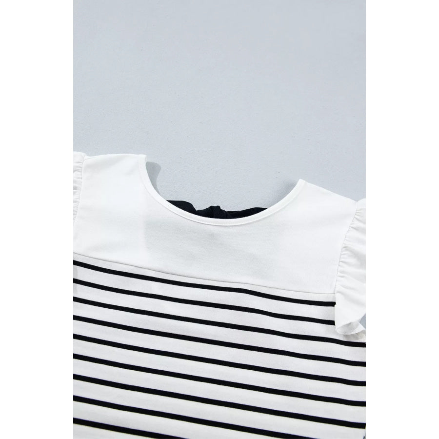 Stripe Contrast Knot Back Ruffle Trim Tank Top Apparel and Accessories