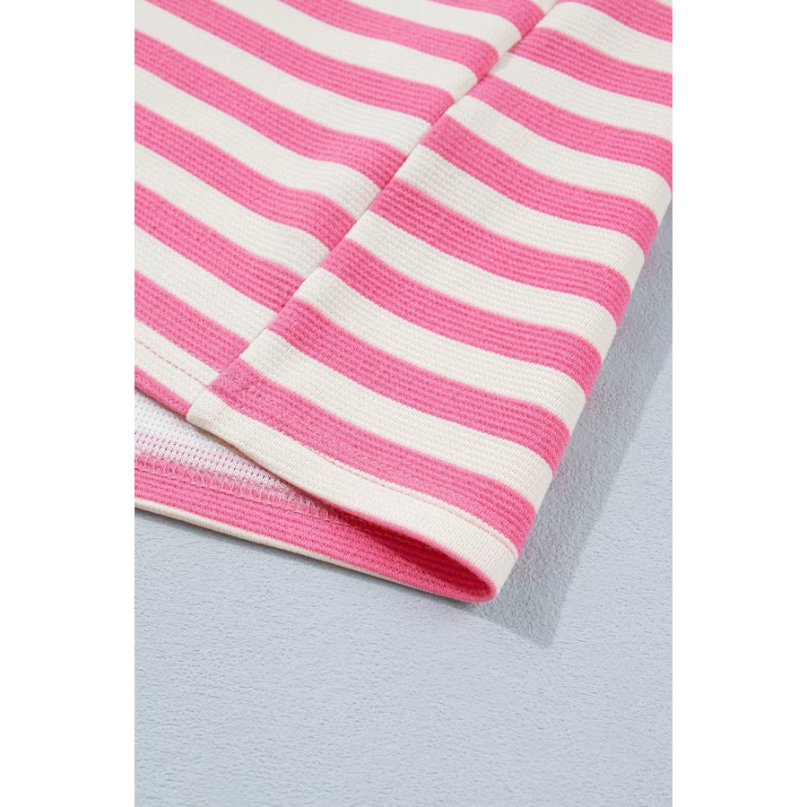 Stripe Contrast Patchwork Short Sleeve Loose Tee Apparel and Accessories