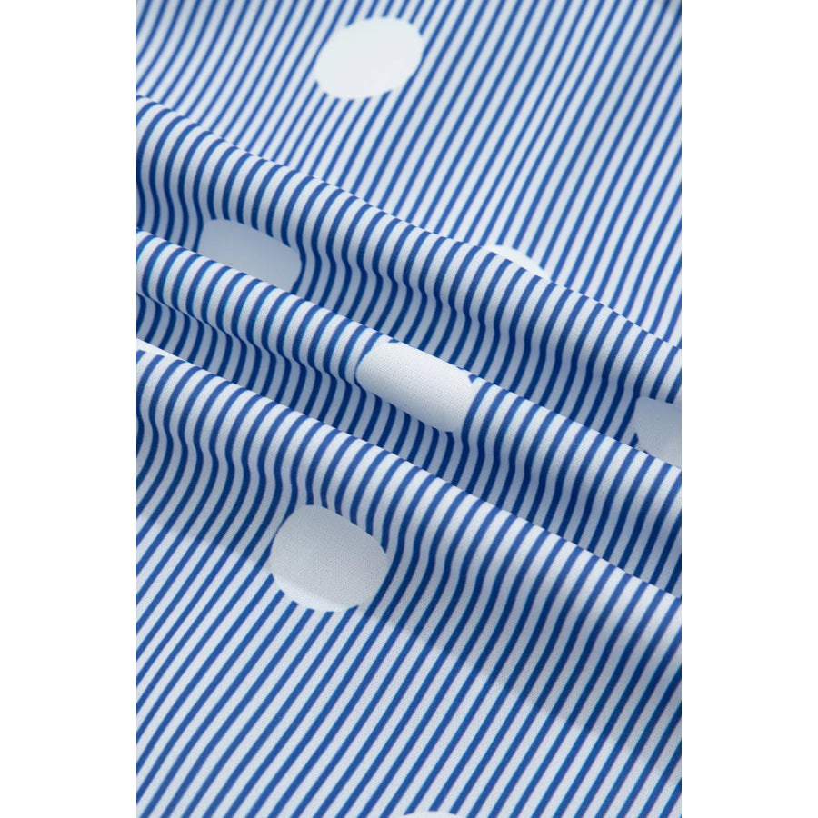 Stripe Contrast Polka Dot Print Pleated Ruffle Sleeve Shirt Apparel and Accessories