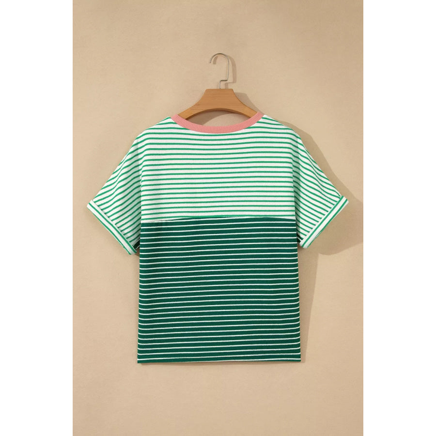 Stripe Contrast Print Color Block Detail Relaxed Tee Apparel and Accessories