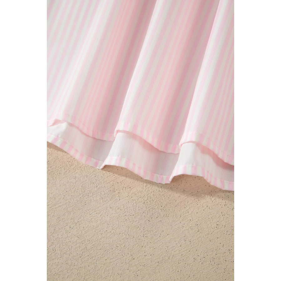 Stripe Contrast Trim V Neck Flutter Sleeve Blouse Apparel and Accessories