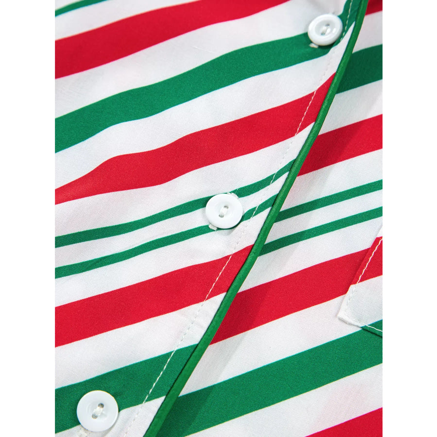 Stripe Contrast Velvet Ribbon Knot Christmas 2pcs Pajama Set Apparel and Accessories