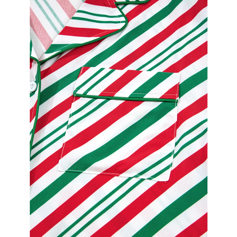 Stripe Contrast Velvet Ribbon Knot Christmas 2pcs Pajama Set Apparel and Accessories