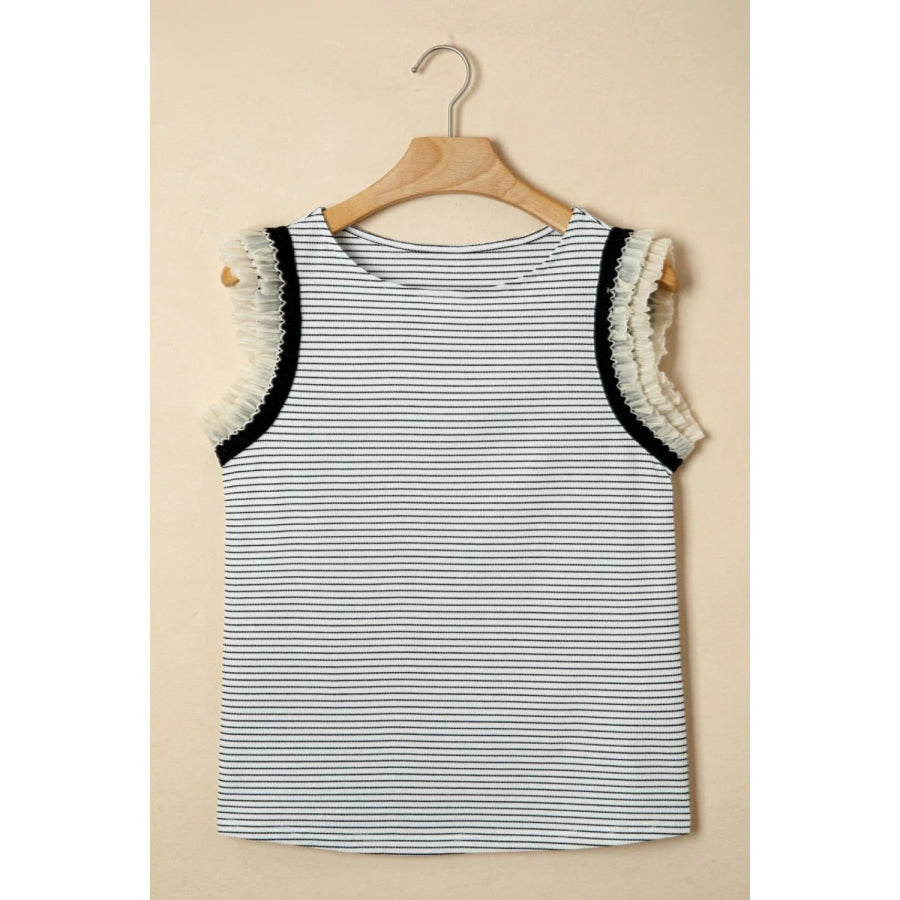 Stripe Contrasted Ruffle Trim Casual Tank Top Apparel and Accessories