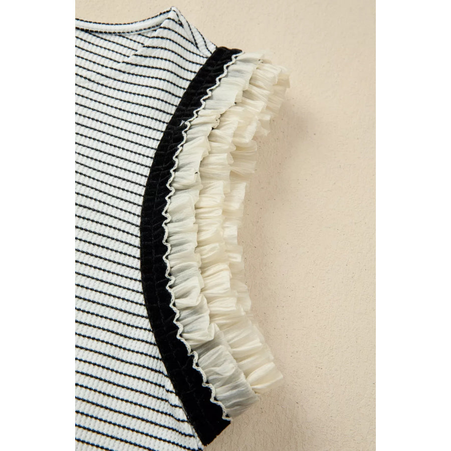 Stripe Contrasted Ruffle Trim Casual Tank Top Apparel and Accessories