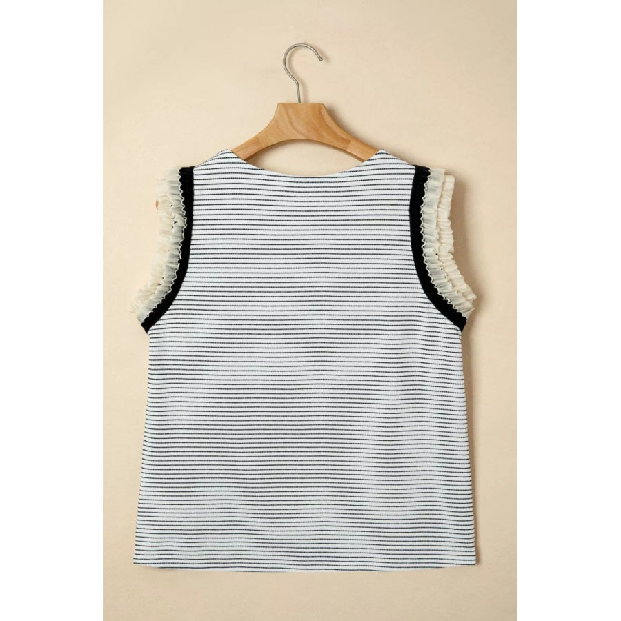 Stripe Contrasted Ruffle Trim Casual Tank Top Apparel and Accessories