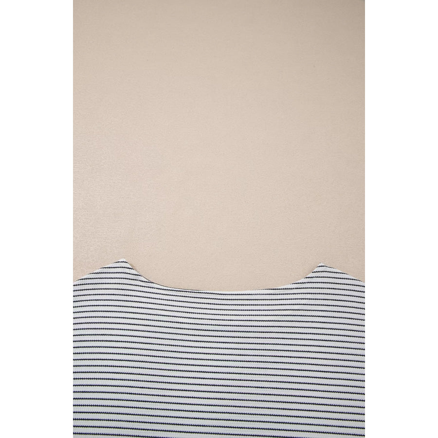 Stripe Contrasted Ruffle Trim Loose Long Sleeve Top Apparel and Accessories