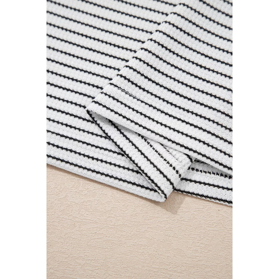 Stripe Contrasted Ruffle Trim Loose Long Sleeve Top Apparel and Accessories