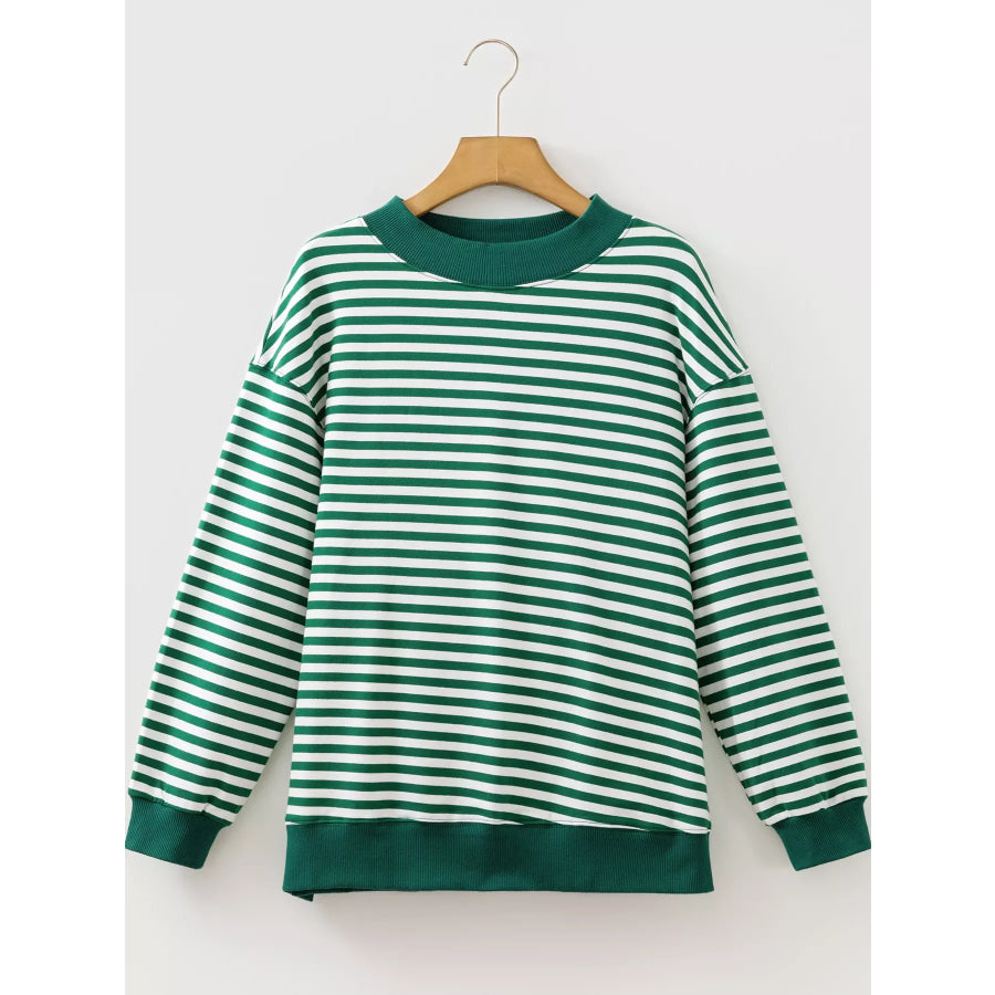 Stripe Cozy Mock Neck Oversized Tunic Sweatshirt Apparel and Accessories