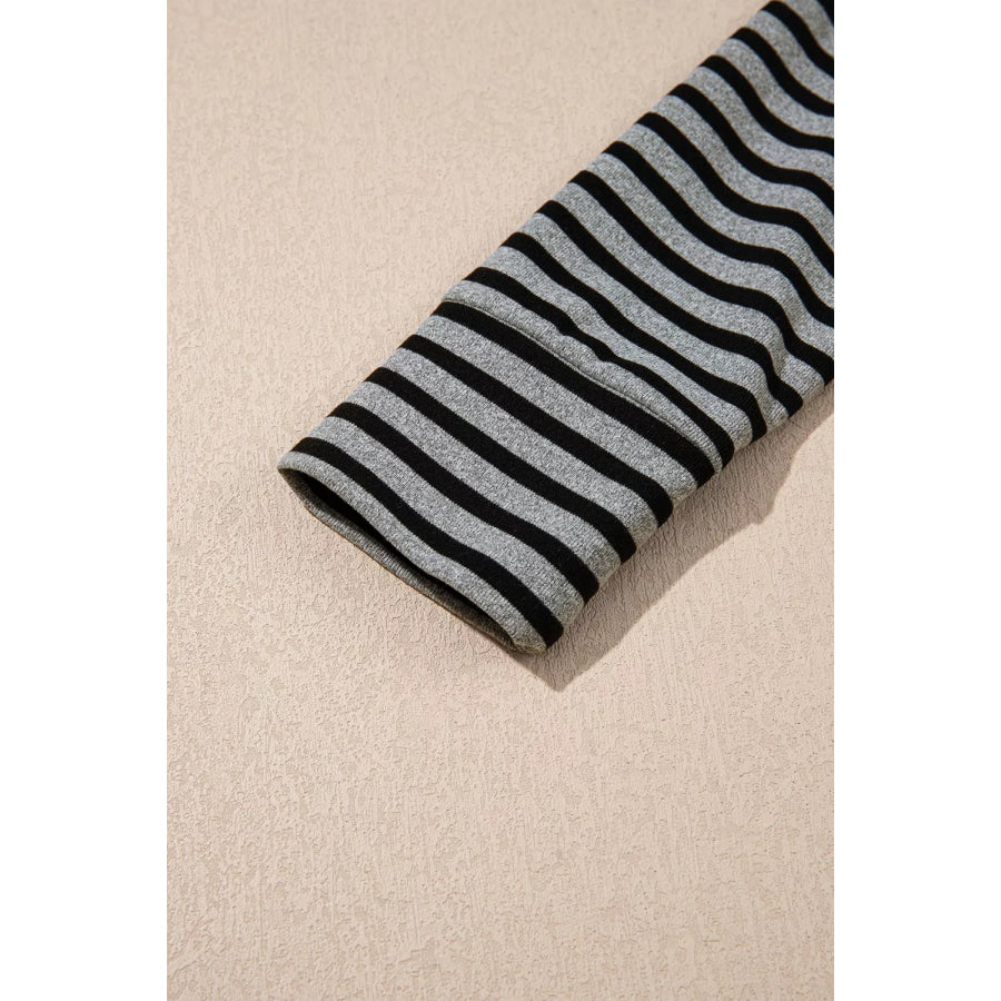 Stripe Denim Contrast Collar Half Button Long Sleeve Top Apparel and Accessories