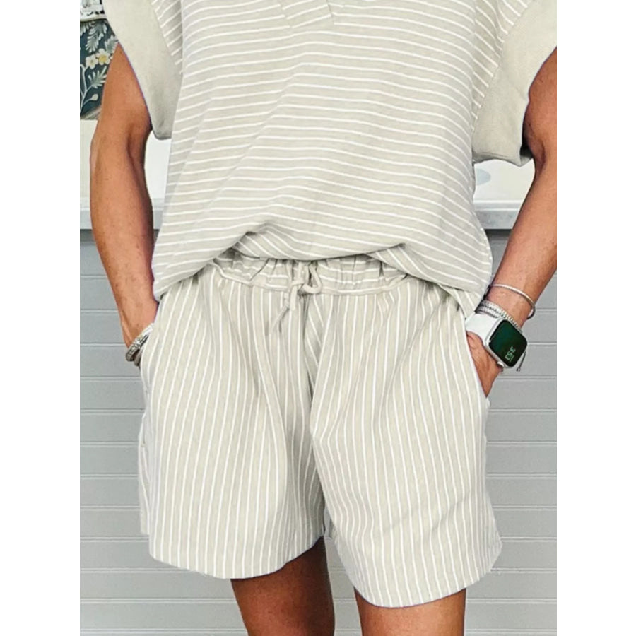 Stripe Dolman Sleeve Polo Shirt and Drawstring Shorts Set Apparel and Accessories