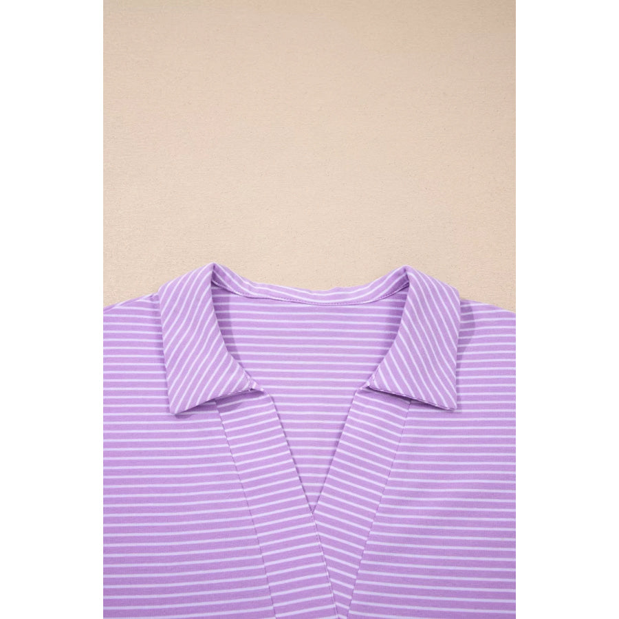 Stripe Dolman Sleeve Polo Shirt and Drawstring Shorts Set Apparel and Accessories
