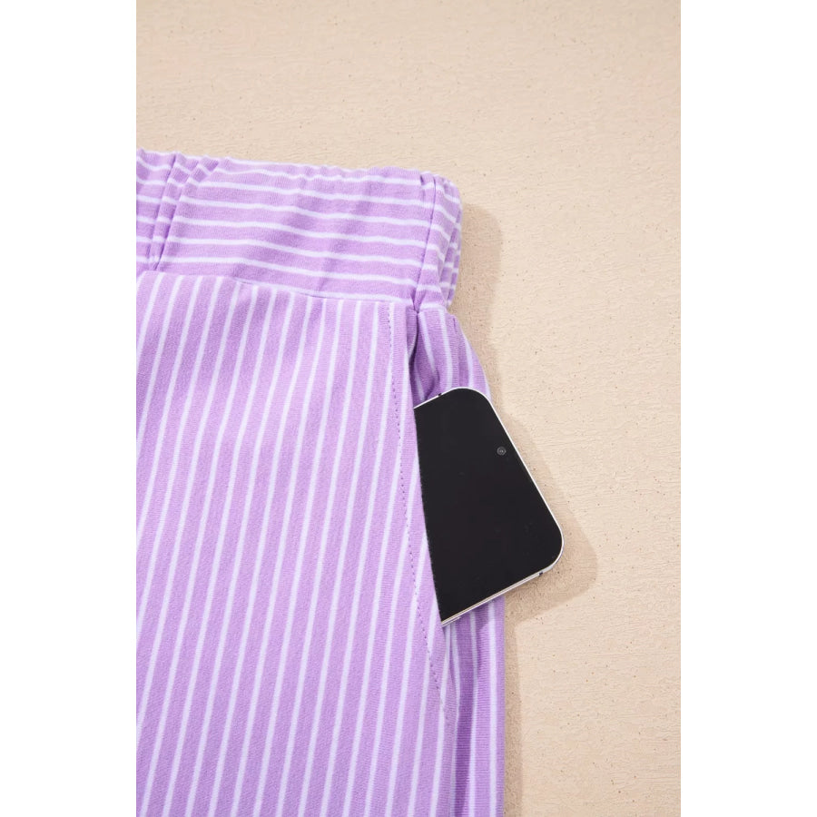 Stripe Dolman Sleeve Polo Shirt and Drawstring Shorts Set Apparel and Accessories